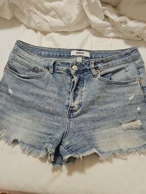 Mica Los Angeles Light Wash Distressed Denim Shorts